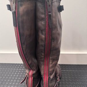 Freebird by Steven Tall Brown Leather Boots with Red Zippers